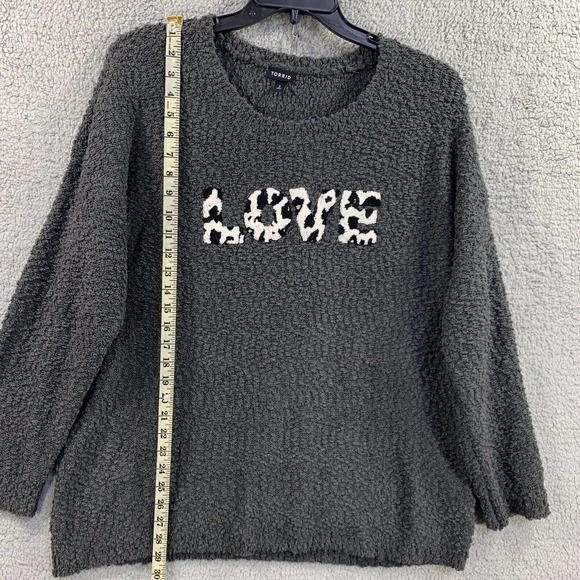 Torrid Sweater Teddy Bear Crew Neck Drop Shoulder "Love" Grey 2 2X 18/20 #B81777 - Picture 5 of 10